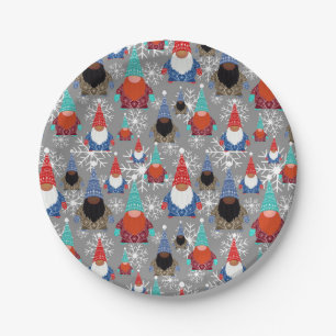 Gnome Snowflake Illustrations Christmas Pattern Paper Plate