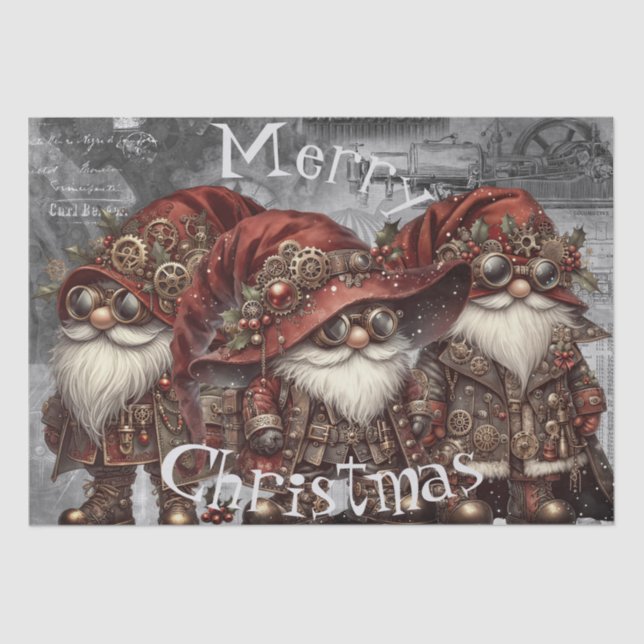 Gnome Steampunk Winter Christmas Tissue Paper (Front)