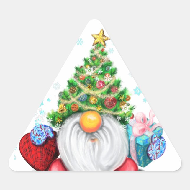 Gnome Sticker with Christmas Tree Hat and Gift (Front)