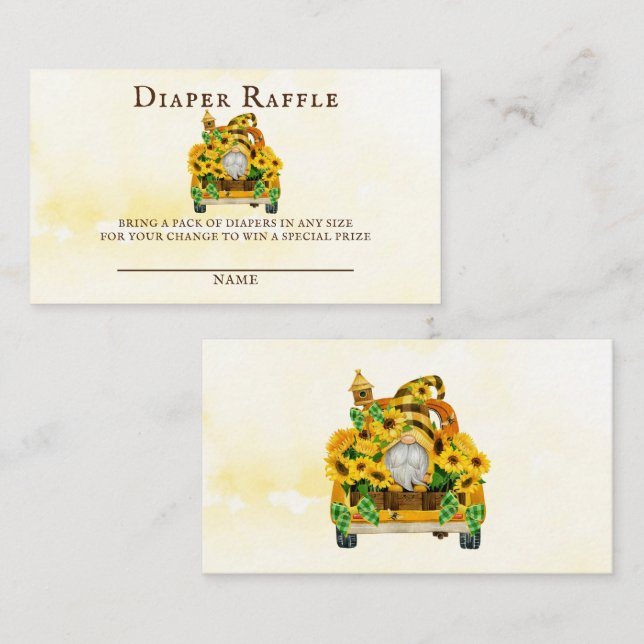 Gnome Sunflower and Bees Diaper Raffle Business Card (Front/Back)