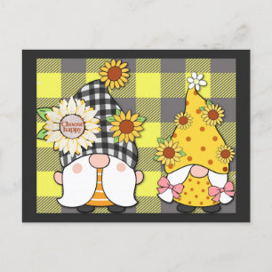 Gnome Sunflower Choose Happy Cute Plaid Postcard