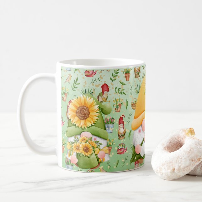 GNOME  sunflower, for Gnome Lovers, Coffe Coffee Mug (With Donut)