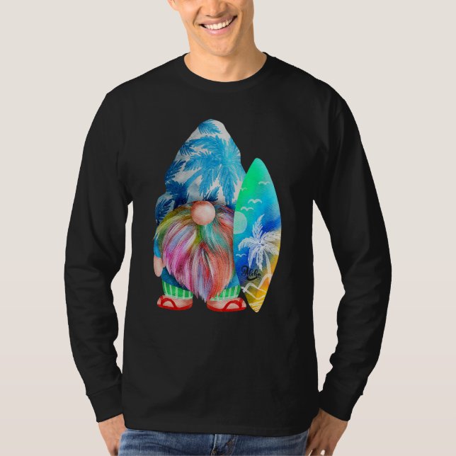Gnome Surfer Summer Beaches Aloha T-Shirt (Front)