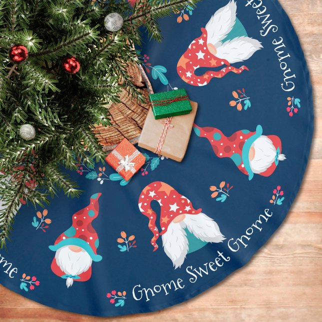 Gnome Sweet Gnome Cute Modern Simple Holiday Blue Brushed Polyester Tree Skirt (Creator Uploaded)