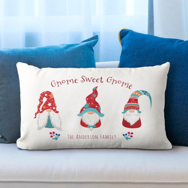 Gnome Sweet Gnome Cute Simple Modern Holiday Elf Lumbar Cushion (Creator Uploaded)