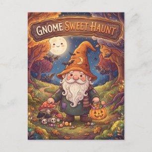 Gnome Sweet Haunt Halloween Forest Illustration Postcard