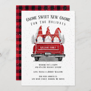 Gnome Sweet New Gnome Vintage Red Truck Moving Announcement
