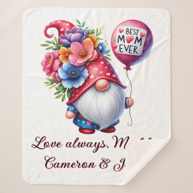 Gnome-tastic Mum: Personalised Best Mother's Day Sherpa Blanket (Front)