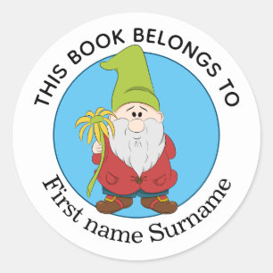 Gnome This Book Belongs To Personalised  Classic Round Sticker