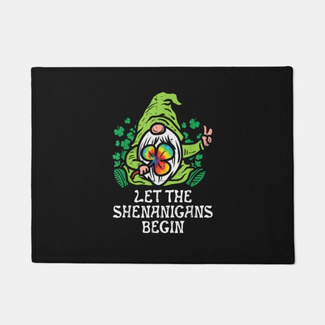 Gnome Tie Dye Shamrock Let Shenanigans Begin St Pa Doormat (Front)