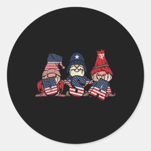 Gnome Usa 4th Of July Cute American Flag Independe Classic Round Sticker
