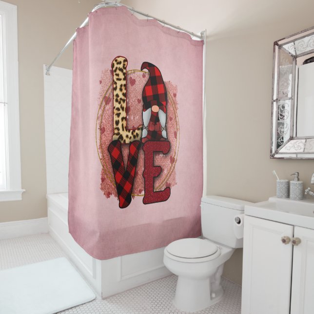 Gnome Valentine Love Home Decor Shower Curtain (In Situ)