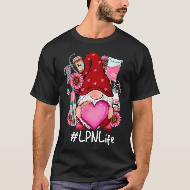 Gnome Valentine Lpn Nurse Nursing Valentine'S Day T-Shirt (Front)