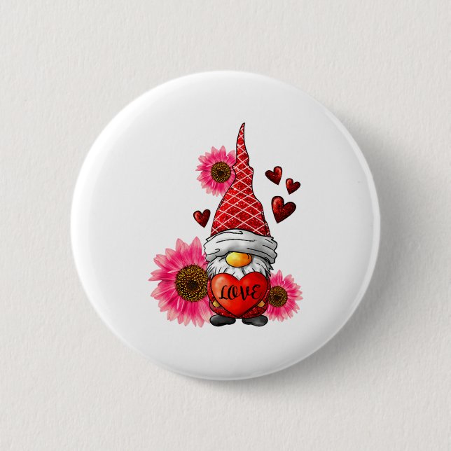 Gnome Valentines Day Cute Gnome Heart Leopard Sunf 6 Cm Round Badge (Front)
