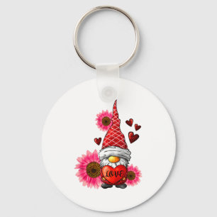 Gnome Valentines Day Cute Gnome Heart Leopard Sunf Key Ring