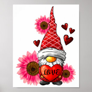 Gnome Valentines Day Cute Gnome Heart Leopard Sunf Poster