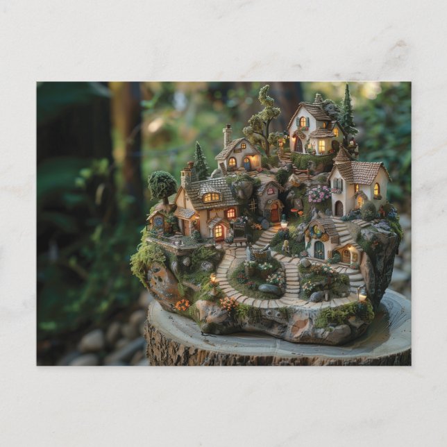 Gnome village on a tree trunk postcard (Front)