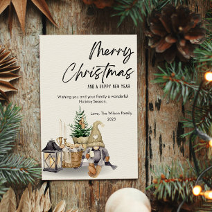 Gnome Watercolor Cosy Christmas Flat Holiday Card