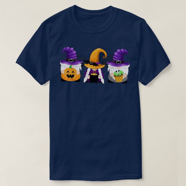 Gnome Witch Jackolantern Bat Spider Halloween Cost T-Shirt (Design Front)