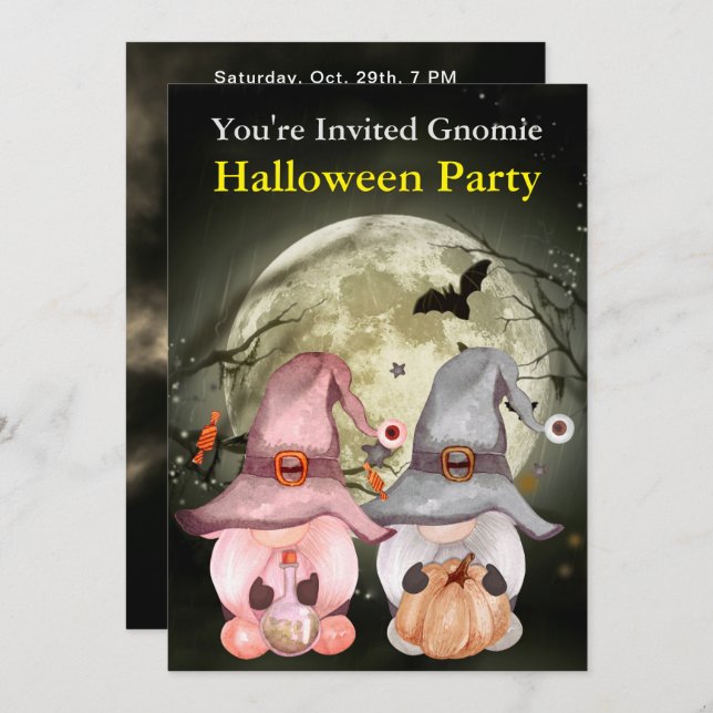 Gnome Witches Full Moon Halloween Party Invitation (Front/Back)