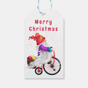 Gnome with Bike Christmas Gift Tags