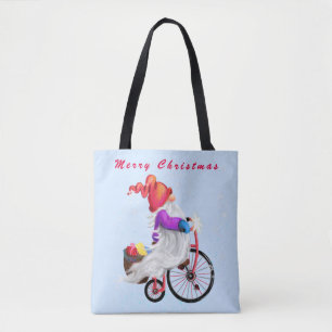 Gnome with Bike Christmas Tote Bag