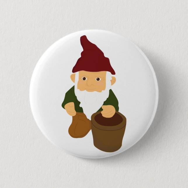 Gnome with Bucket 6 Cm Round Badge (Front)