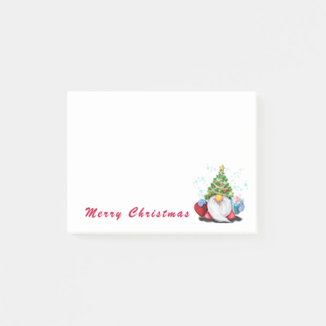 Gnome with Christmas Gift Post it Notes Funny (Front)