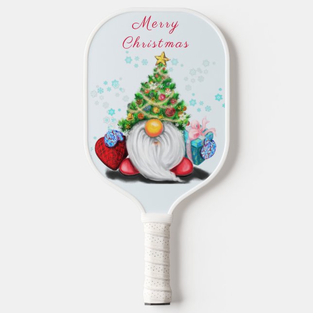 Gnome with Christmas Heart Gift Pickleball Paddle (Front)