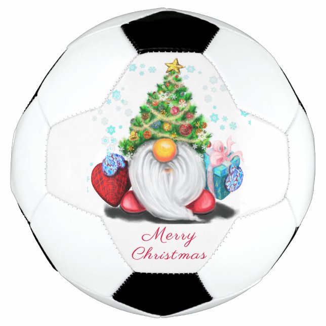 Gnome with Christmas Tree Hat Gift Soccer Ball (Front)