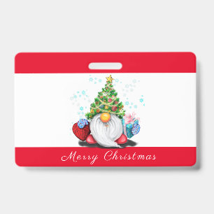 Gnome with Gift Christmas Party Badge ID Badge