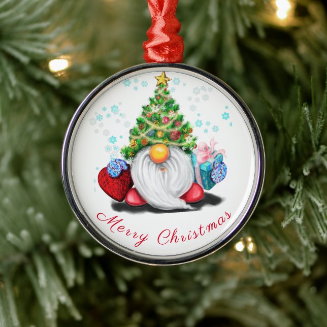 Gnome with Gift Christmas Tree Ornament (Tree)