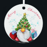 Gnome with Gifts Christmas Tree Ornaments<br><div class="desc">Christmas Ornaments with Cute Gnome with Christmas Tree Hat and Gift - Funny Cartoon Drawing - Choose / Add Your Unique Text / Name / Colour - Make Your Special Ornament / Gift - Resize and move or remove and add elements / text with customisation tool ! Drawing and Design...</div>