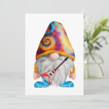 Gnome with guitar and colourful hat on a