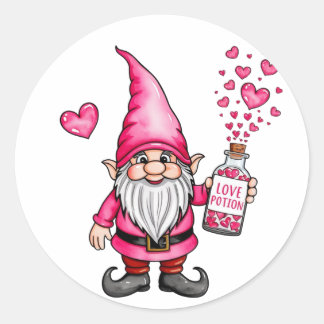 gnome with love potion christmas classic round sticker