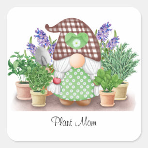 Gnome with pigtails purple lilacs plant mum square sticker