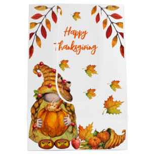 Gnome With Pumpkin  Medium Gift Bag