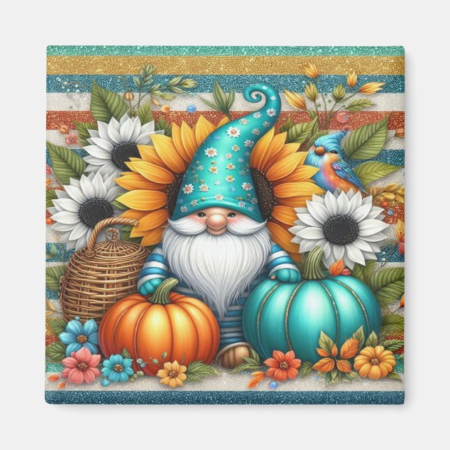 Gnome With Pumpkins And Flowers  Magnet (Front)