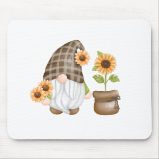 Gnome with Sunflowers Mouse Pad