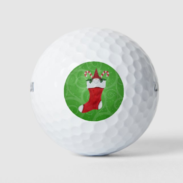 Gnome With White Beard Candy Canes in Stocking Golf Balls (Front)