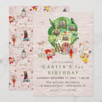 Gnome Woodland Theme Party Invitation
