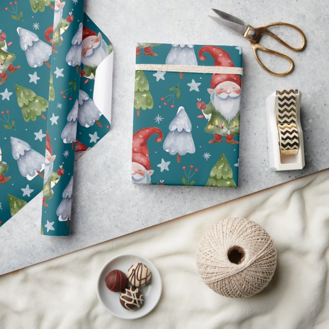 Gnome Wrapping Paper Teal Watercolor (Crafts)