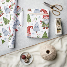 Gnome Wrapping Paper White Watercolor