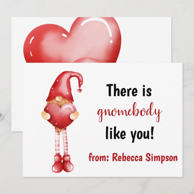 Gnomebody Like You Cute Love Valentine Day Holiday Card (Front/Back)