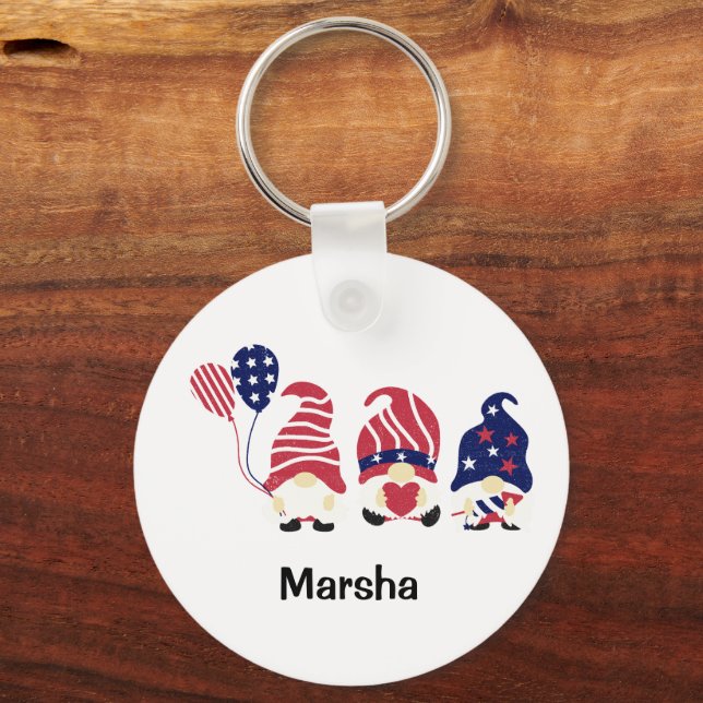 Gnomes 4th of July, 2-sided Round Aluminium Key Ring (Front)