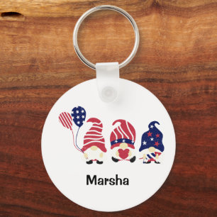 Gnomes 4th of July, 2-sided Round Aluminum Key Ring