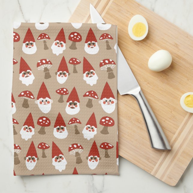 Gnomes and Mushrooms Kitchen Towel (Quarter Fold)