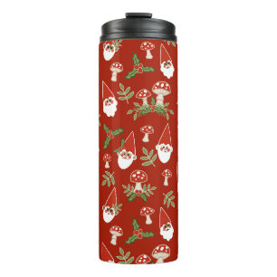 Gnomes and Mushrooms on Cranberry Thermal Tumbler