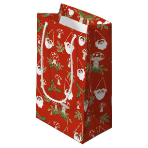 Gnomes and Mushrooms on Red Woodland Holiday Small Gift Bag