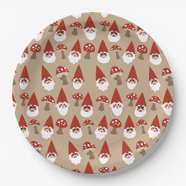 Gnomes and Mushrooms Paper Plate (Front)